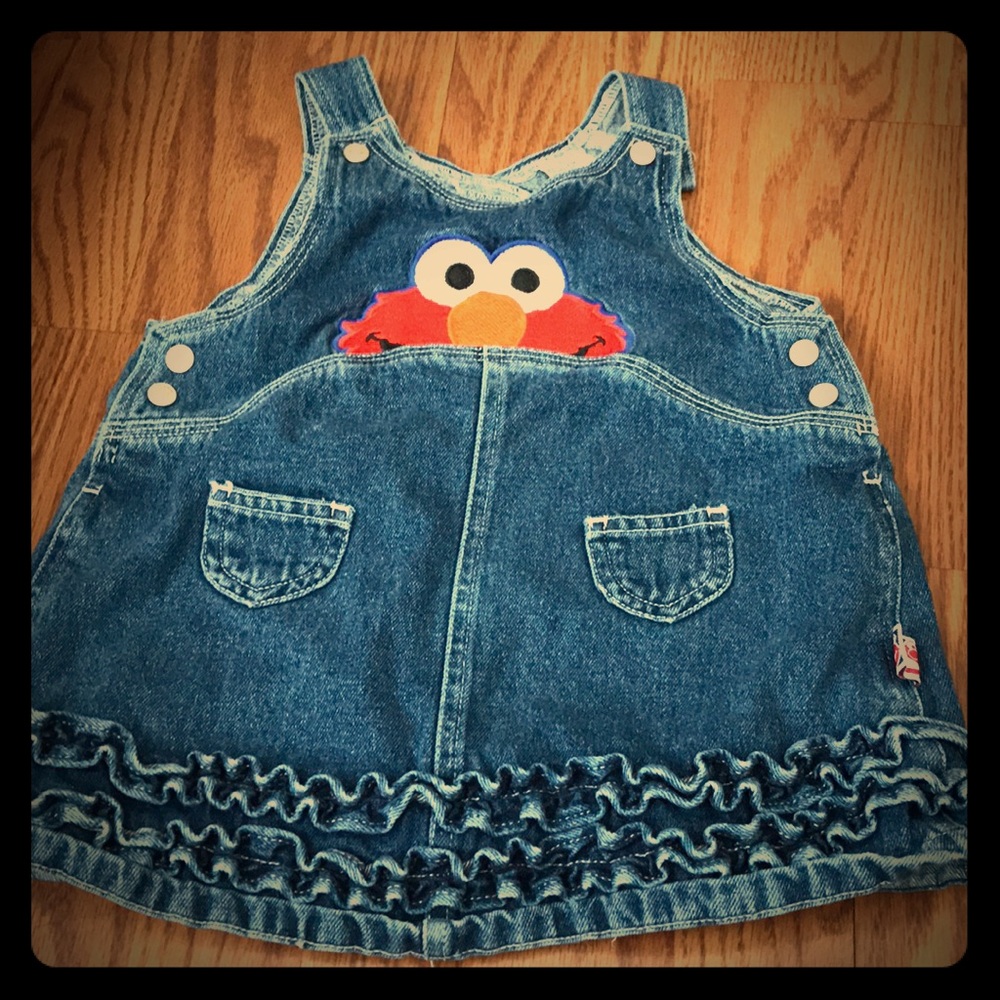 Infant Toddlers Denim Embroidered Elmo Dress